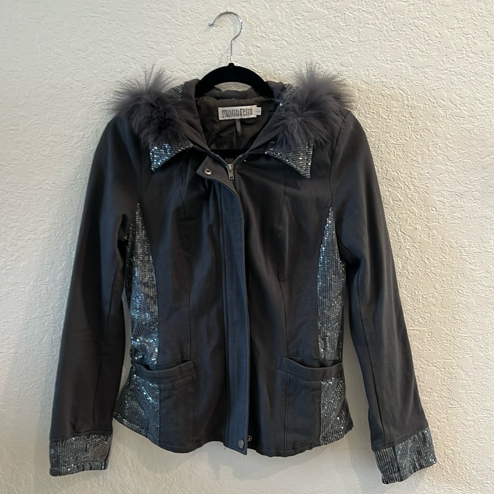 Boutique Glam Jacket, Size L (runs smaller, more like M), hooded, front zip